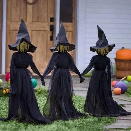 Lighted witch yard stake Halloween decoration with glowing head