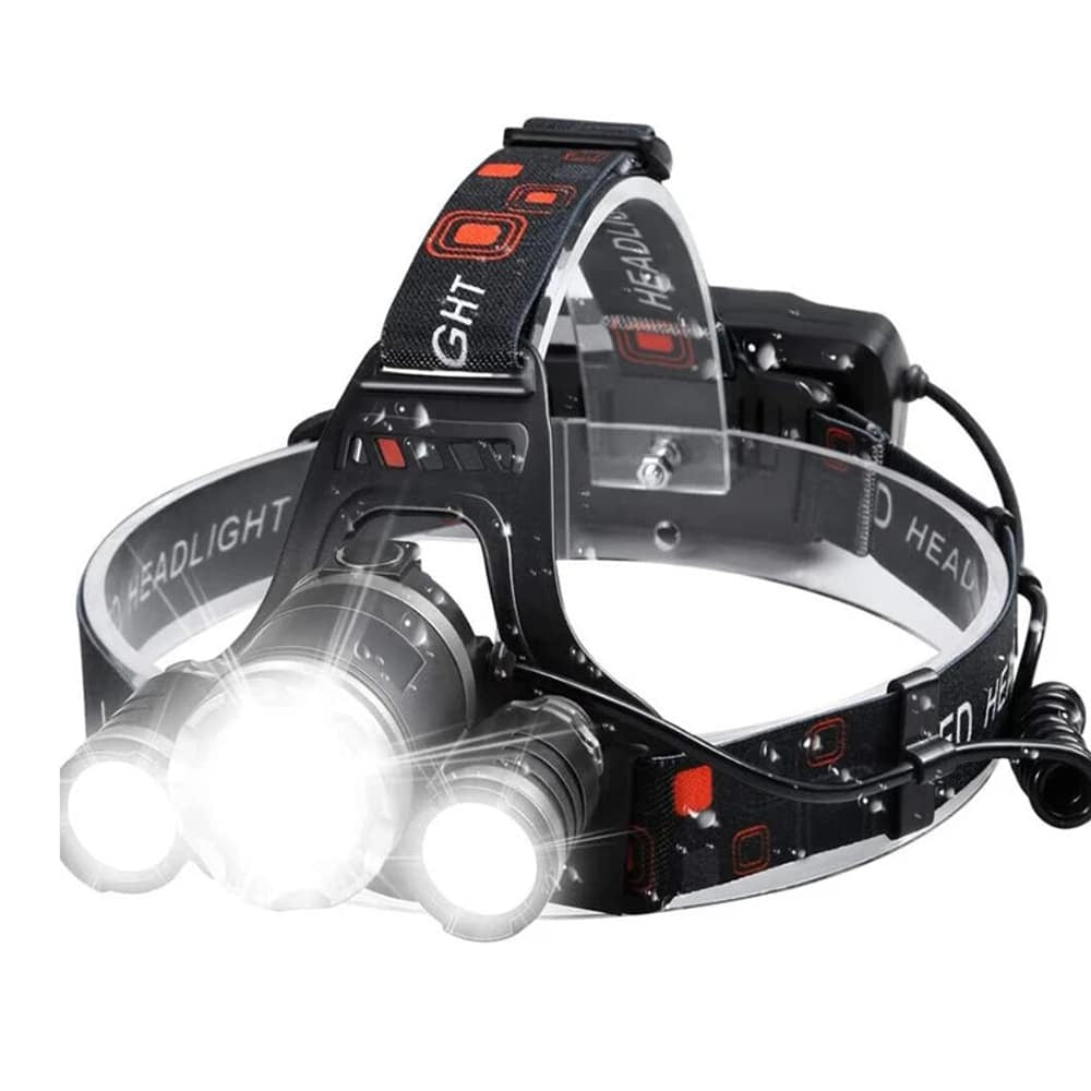 Rechargeable LED Flashlight Headlamp with 3 Light Sources | 5000 Lumens, 4 Modes, 18650 Batteries and USB Cable Included