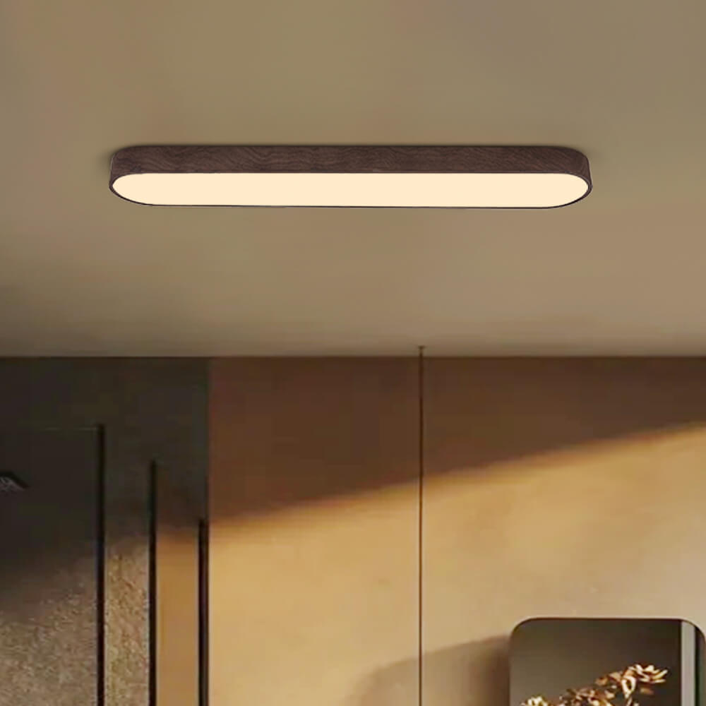 LED Oval Ceiling Light Wood Accent