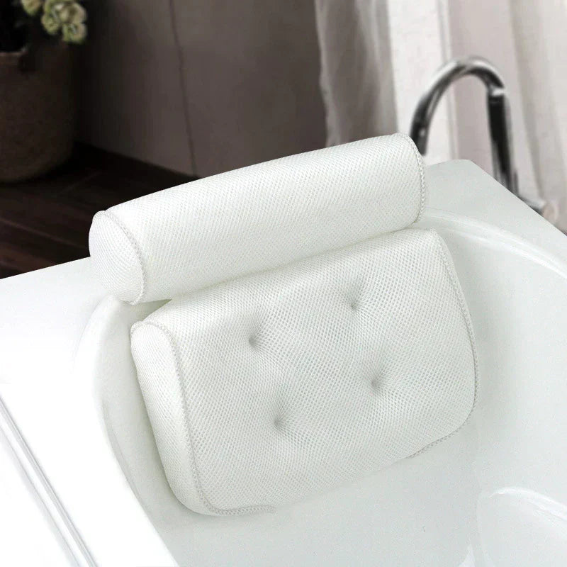 Bath Headrest with Strong Suction Cups | Soft Foam Neck Pillow with Antimicrobial Mesh | Fits Tubs and Whirlpools
