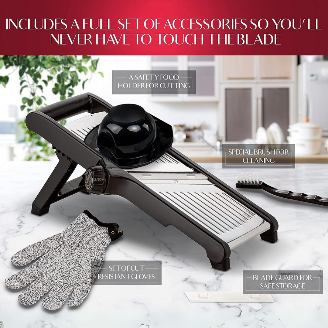 Adjustable Mandoline Slicer with Cut Resistant Gloves | Sharp Stainless Steel Blades | Kitchen Gadgets for Vegetables and Fruit