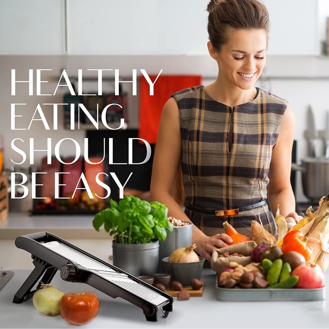 Adjustable Mandoline Slicer with Cut Resistant Gloves | Sharp Stainless Steel Blades | Kitchen Gadgets for Vegetables and Fruit