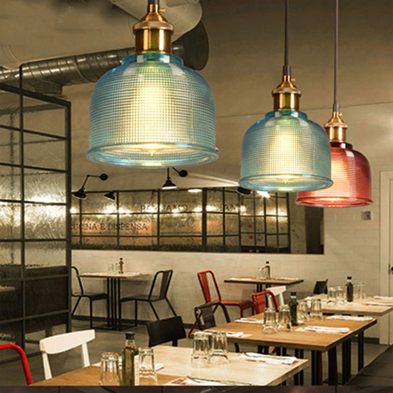 Colored Glass Pendant Light Metal Retro Ceiling Lamp