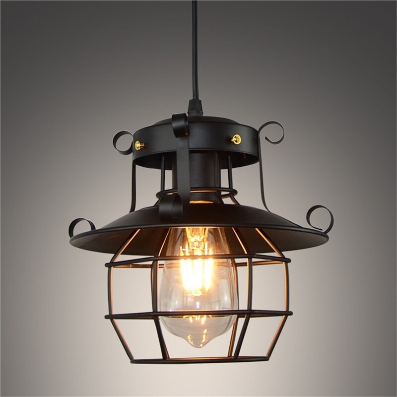 Vintage Industrial Cage Light Ceiling Fixture | Antique Loft Pendant Lamp with a 1 m Adjustable Cord, 22 cm Wide