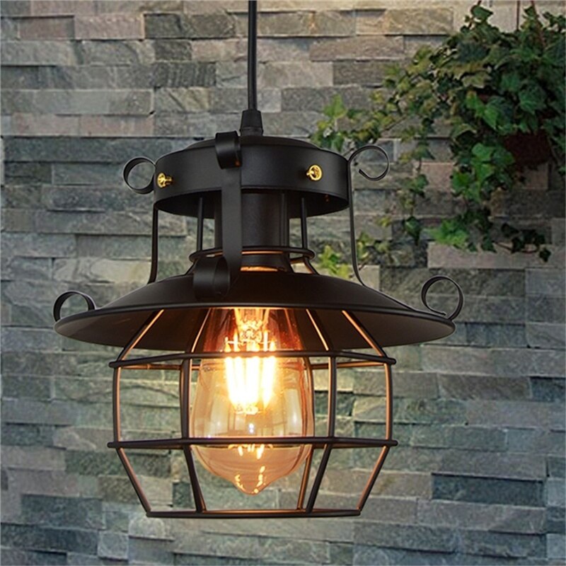Vintage Industrial Cage Light Ceiling Fixture | Antique Loft Pendant Lamp with a 1 m Adjustable Cord, 22 cm Wide