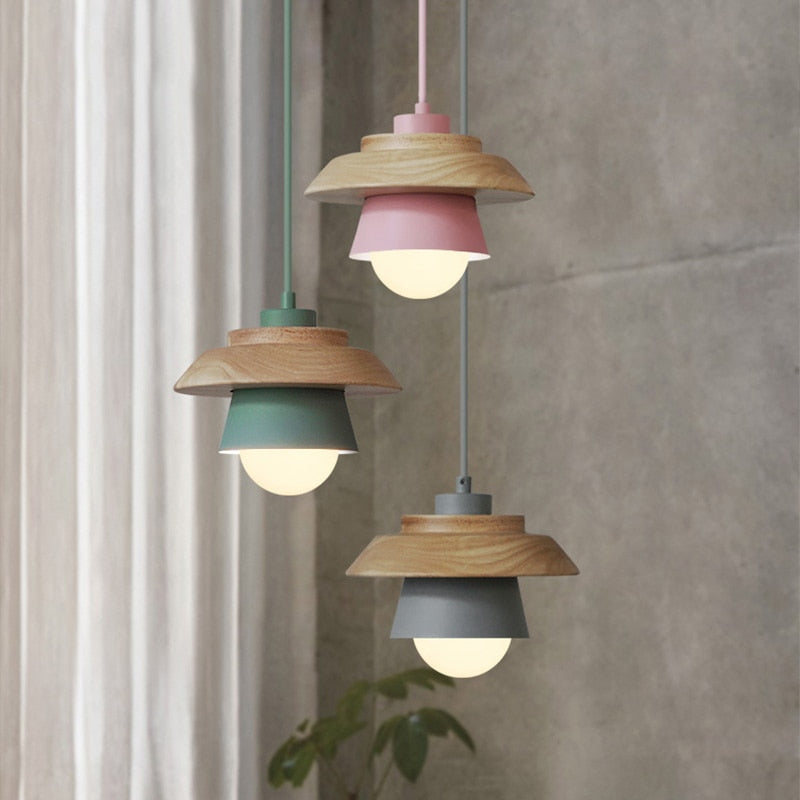 Nordic Wood Pendant Light with Aluminum Shade