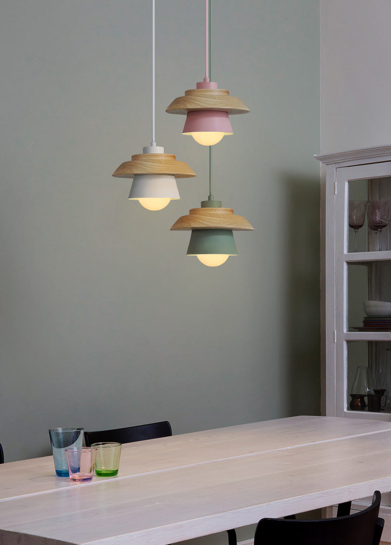 Nordic Wood Pendant Light with Aluminum Shade