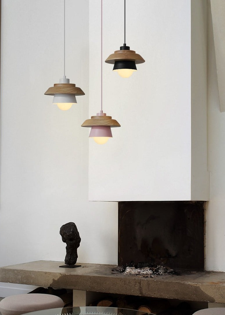 Nordic Wood Pendant Light with Aluminum Shade