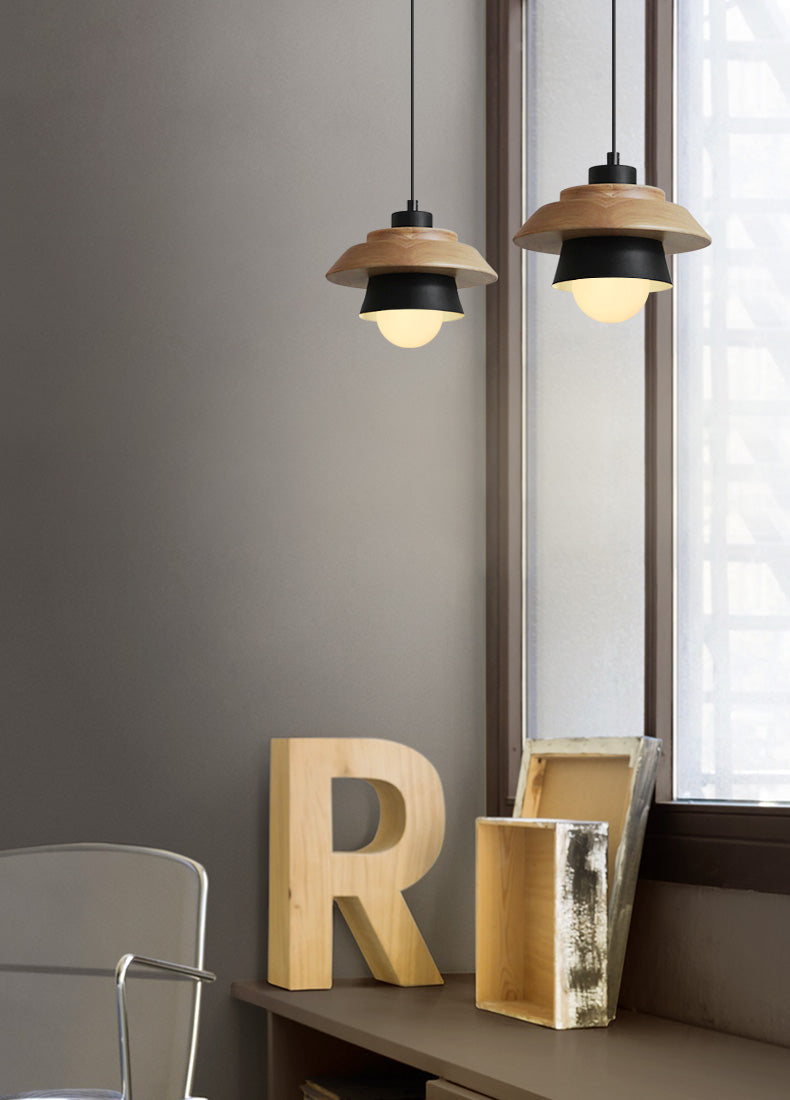 Nordic Wood Pendant Light with Aluminum Shade