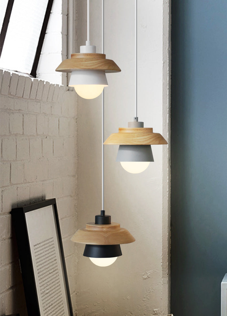 Nordic Wood Pendant Light with Aluminum Shade