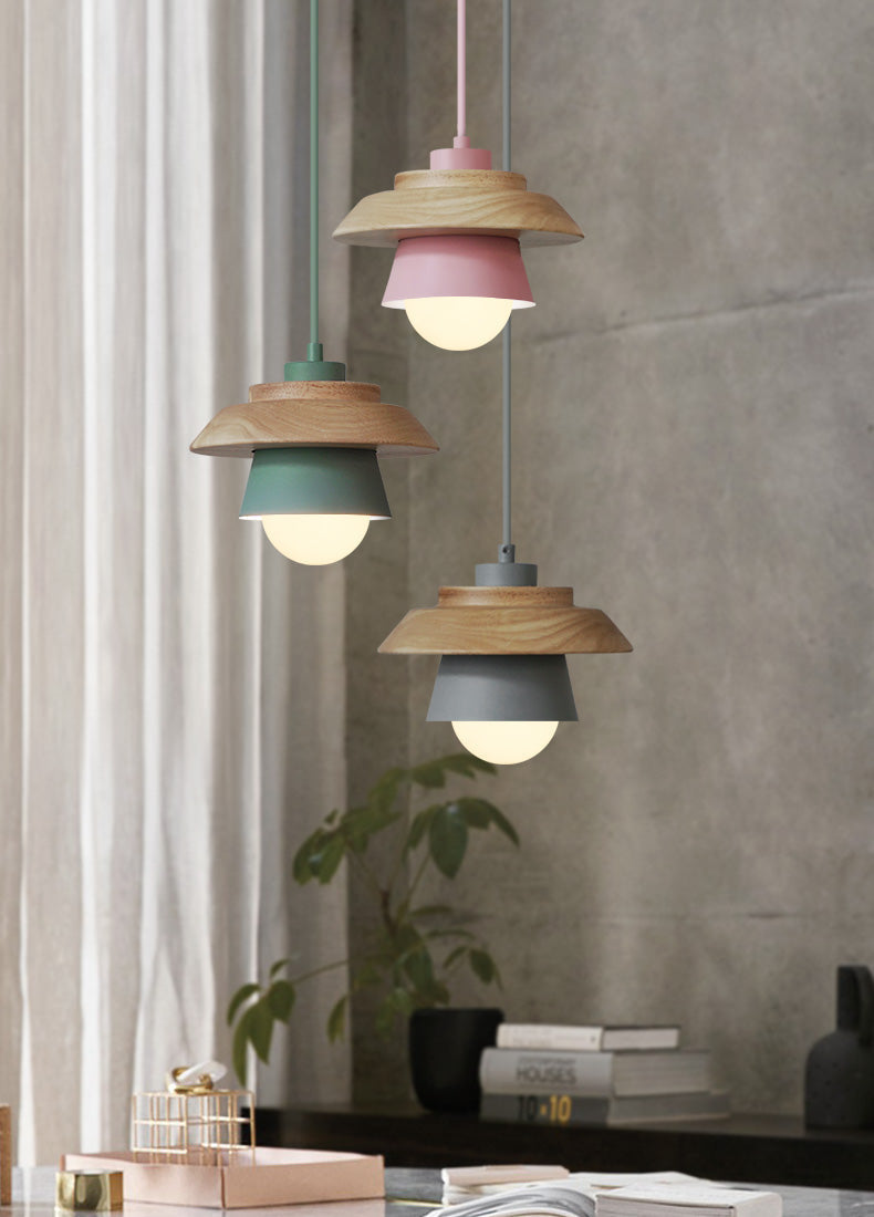 Nordic Wood Pendant Light with Aluminum Shade