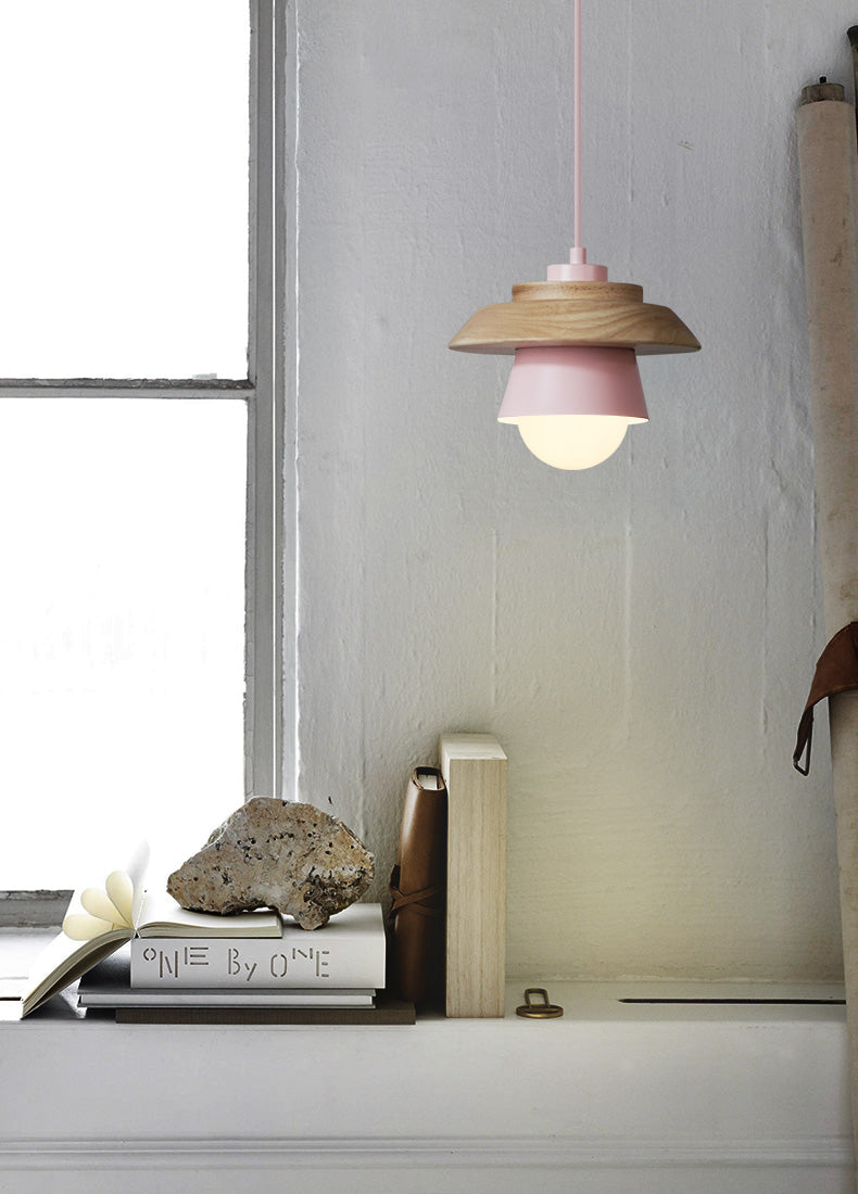 Nordic Wood Pendant Light with Aluminum Shade