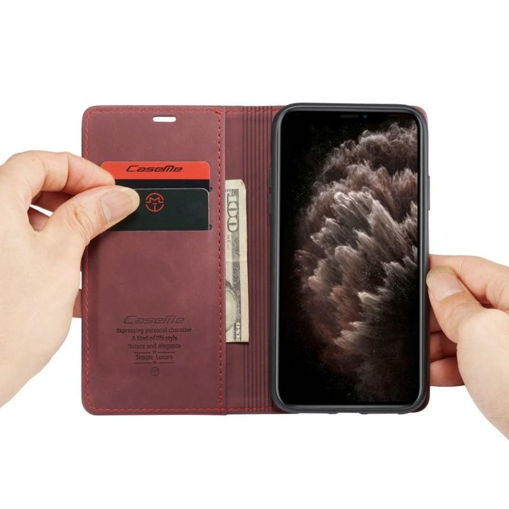Magnetic Flip Wallet Phone Case in Vegan Leather | Card Slots and Kickstand, for iPhone 12 Through 16 Series