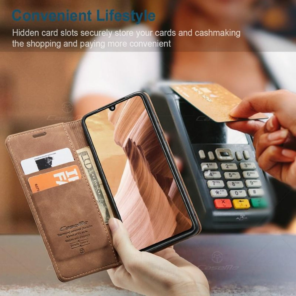 Magnetic Flip Wallet Phone Case in Vegan Leather | Card Slots and Kickstand, for iPhone 12 Through 16 Series