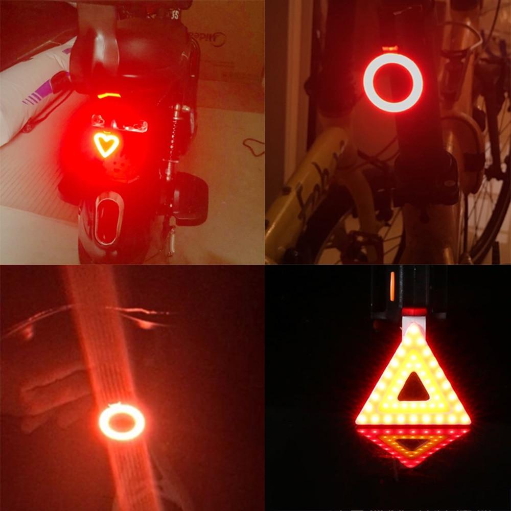 LED Bike Light in Four Shapes, a Ring, Bone, Heart or Triangle | Five Modes from Steady to Flashing | Waterproof ABS, USB Charged