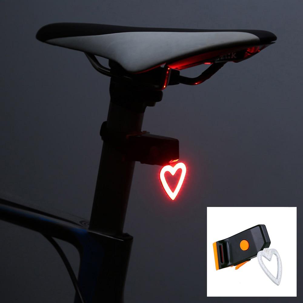 LED Bike Light in Four Shapes, a Ring, Bone, Heart or Triangle | Five Modes from Steady to Flashing | Waterproof ABS, USB Charged