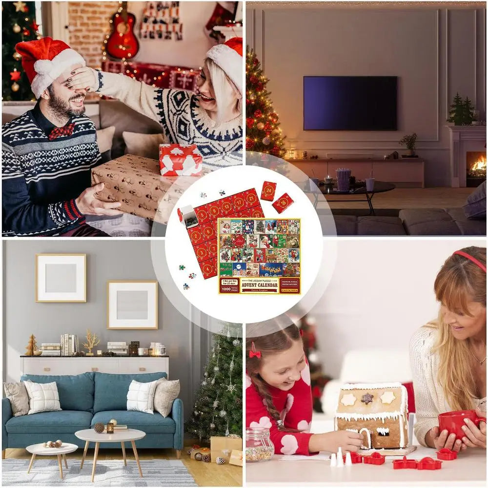 Christmas Advent Calendar with 1000-Piece Puzzle | Daily Countdown from 1 to 24 December | Family Festive Tradition