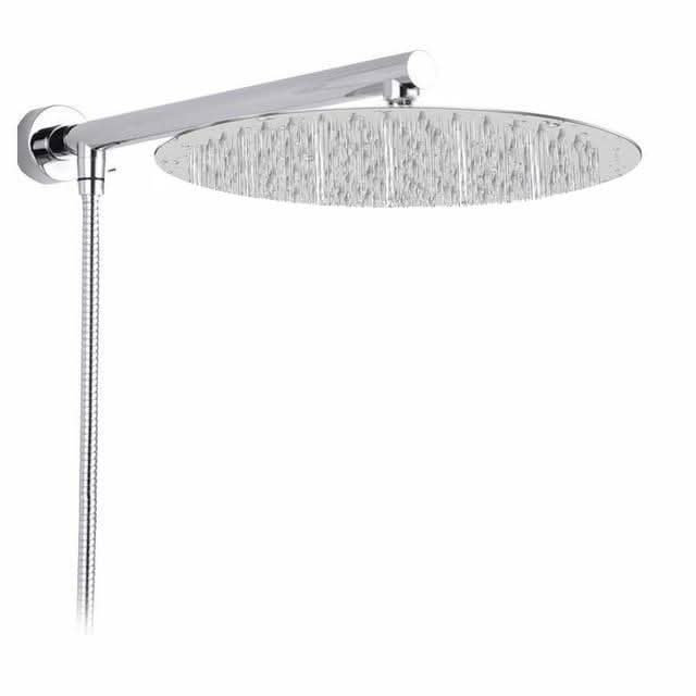Wall-Mounted Rainfall Shower Head with Adjustable Arm and Hose