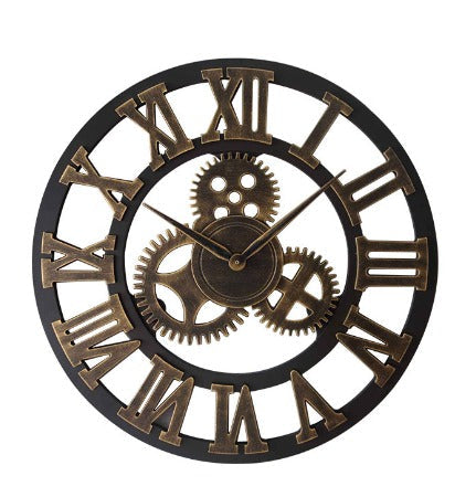Retro Industrial Wall Clock with Exposed Gears and Roman Numerals | Round 11.8 in Dial | 3 Colors