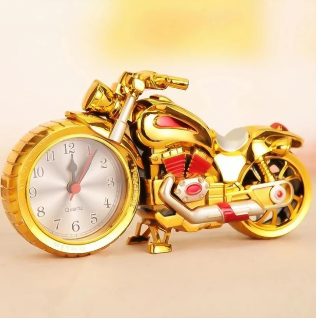 Retro Motorcycle Alarm Clock on Its Own Wheels | Readable Dial Set in the Front Tire | Gold or Silver