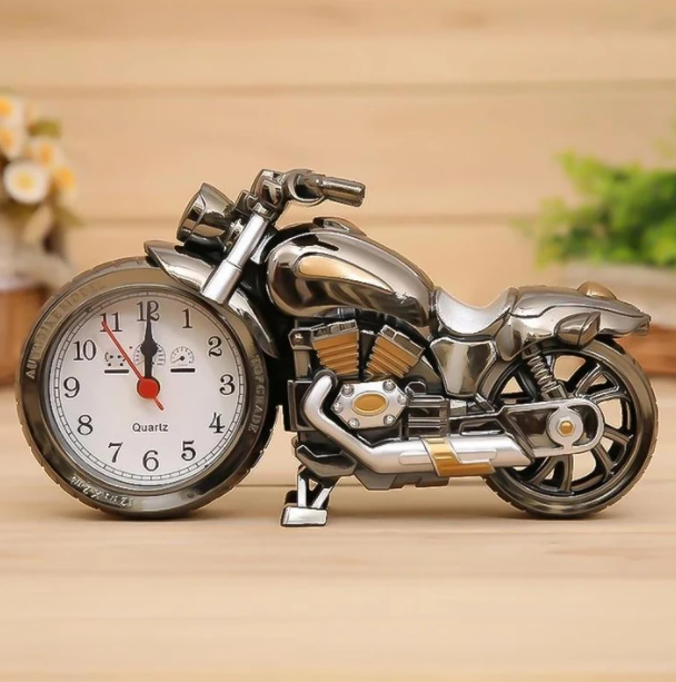 Retro Motorcycle Alarm Clock on Its Own Wheels | Readable Dial Set in the Front Tire | Gold or Silver