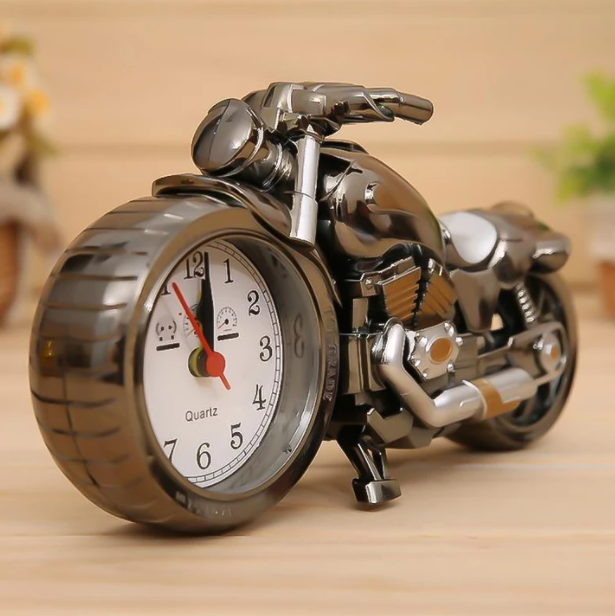 Retro Motorcycle Alarm Clock on Its Own Wheels | Readable Dial Set in the Front Tire | Gold or Silver