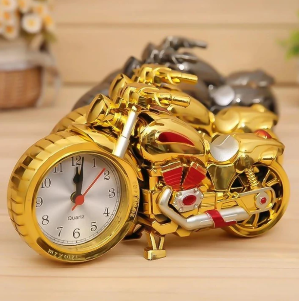 Retro Motorcycle Alarm Clock on Its Own Wheels | Readable Dial Set in the Front Tire | Gold or Silver