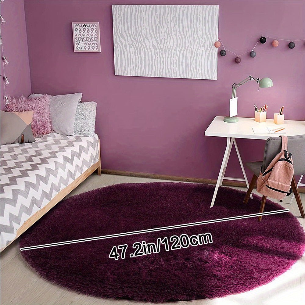 Round Carpet Rug with a Fluffy Polyester Pile | Non-Slip and Machine Washable, 47 or 63 in Across | 8 Colors