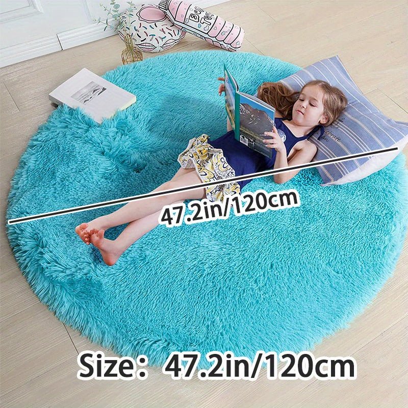 Round Carpet Rug with a Fluffy Polyester Pile | Non-Slip and Machine Washable, 47 or 63 in Across | 8 Colors