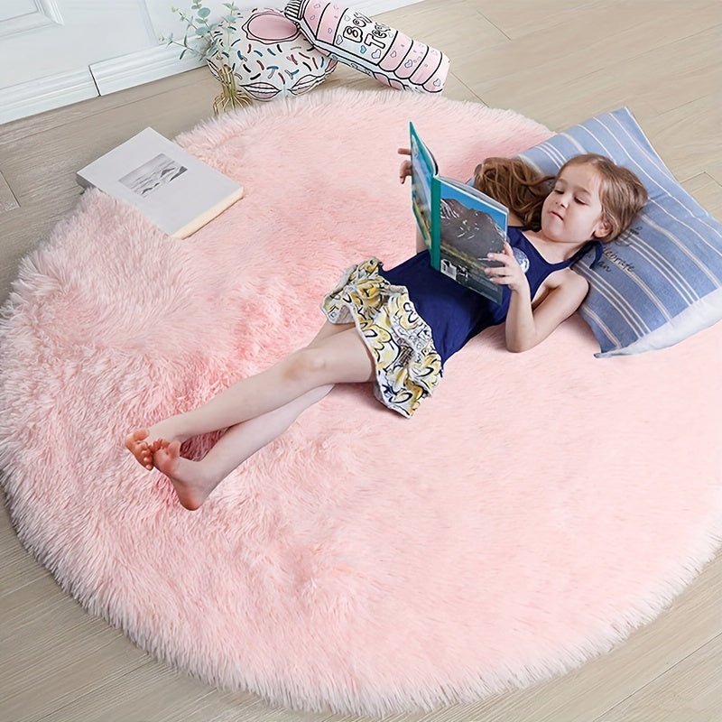 Round Carpet Rug with a Fluffy Polyester Pile | Non-Slip and Machine Washable, 47 or 63 in Across | 8 Colors