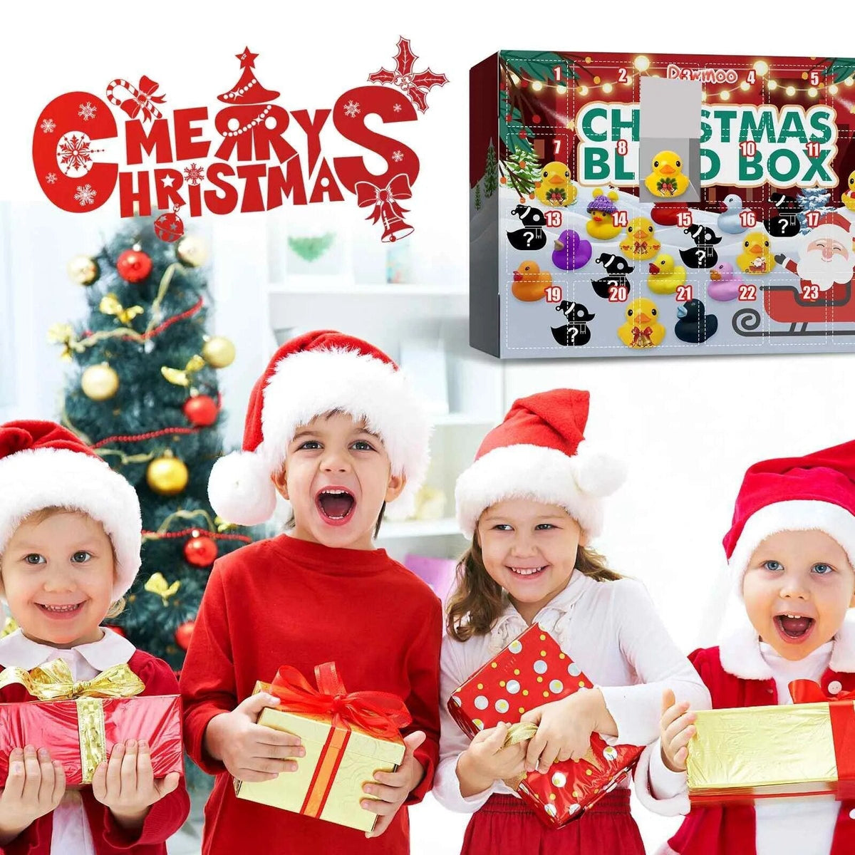 Rubber Duck Advent Calendar with 24 Festive Bath Toys | Christmas Countdown for Kids | Daily Xmas Surprise Gift