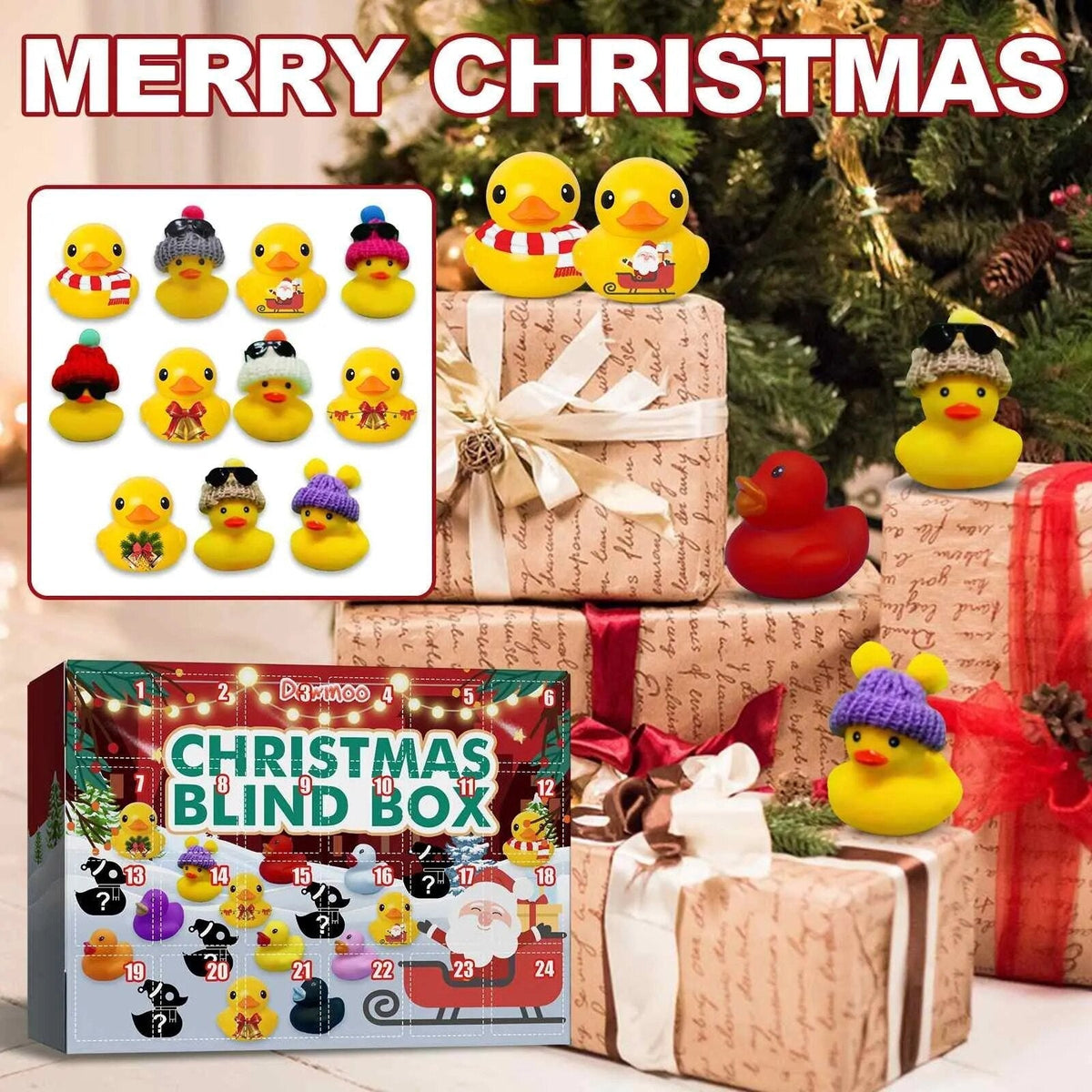 Rubber Duck Advent Calendar with 24 Festive Bath Toys | Christmas Countdown for Kids | Daily Xmas Surprise Gift
