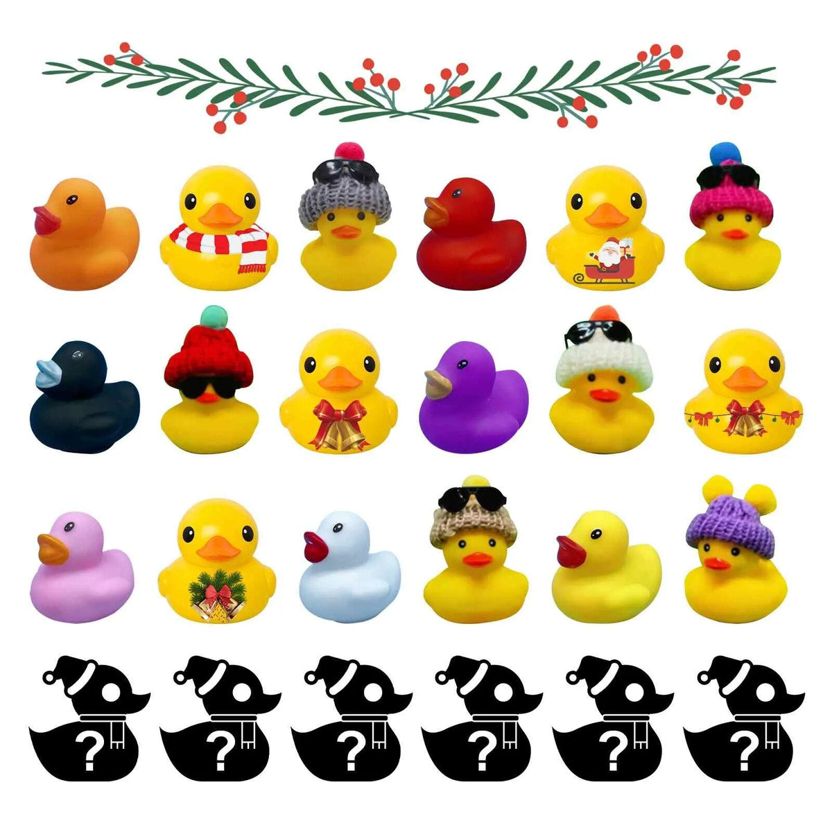 Rubber Duck Advent Calendar with 24 Festive Bath Toys | Christmas Countdown for Kids | Daily Xmas Surprise Gift