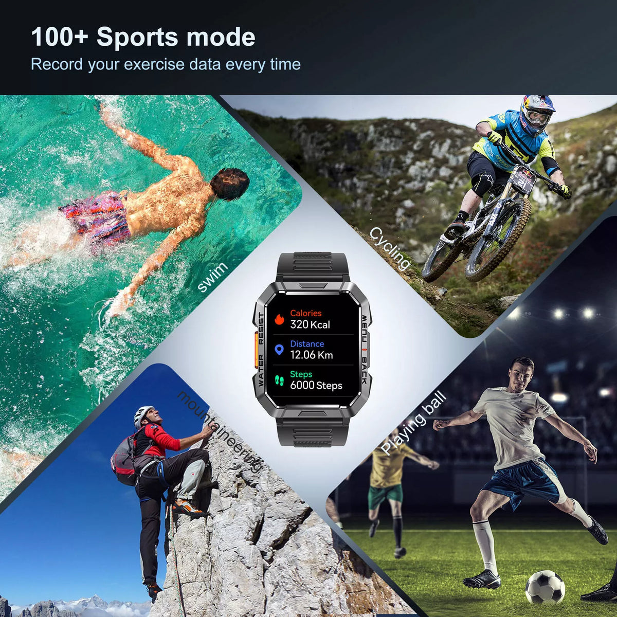 Rugged Smart Watch with 900 mAh Battery and Flashlight | Compass, SOS and Call Function | IP67 Water Resistant