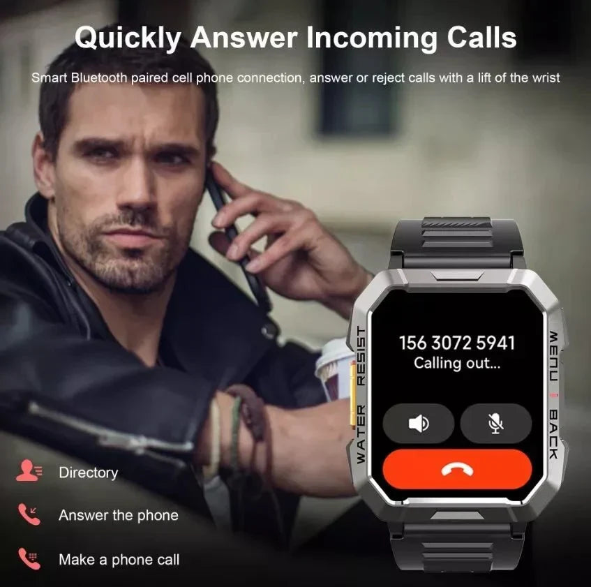 Rugged Smart Watch with 900 mAh Battery and Flashlight | Compass, SOS and Call Function | IP67 Water Resistant