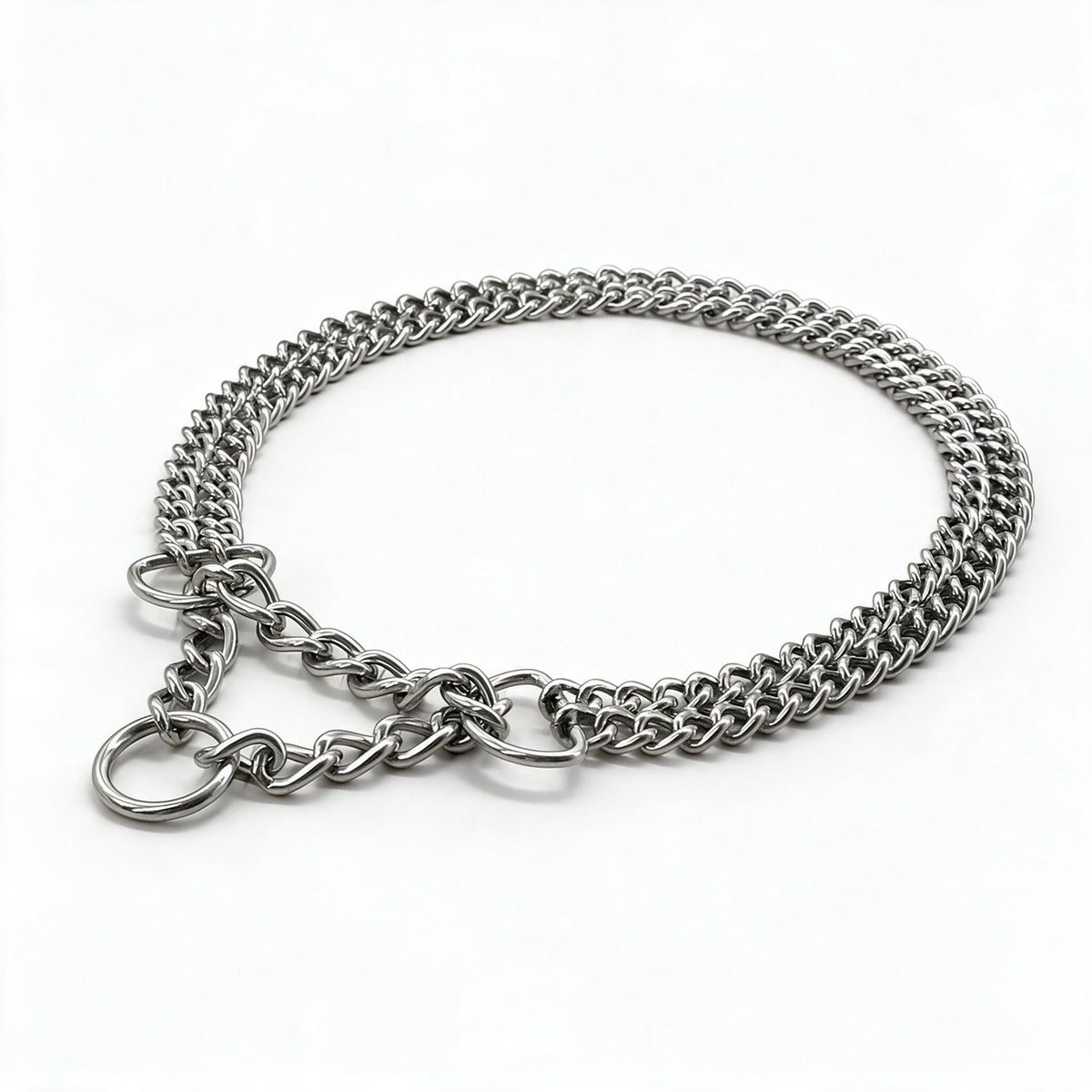 Double Chain Dog Collar with Limited Slip Action | 3 mm Stainless Steel Links, Neck 30 to 70 cm | Five Sizes from XS to XL