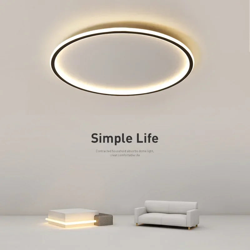 Round Scandinavian LED Light Ceiling Fixture | Slim Flush Mount Lamp for Bedroom and Hallway | 3 Finishes