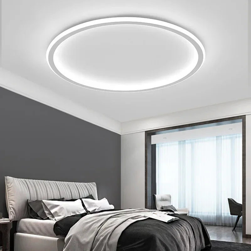 Round Scandinavian LED Light Ceiling Fixture | Slim Flush Mount Lamp for Bedroom and Hallway | 3 Finishes