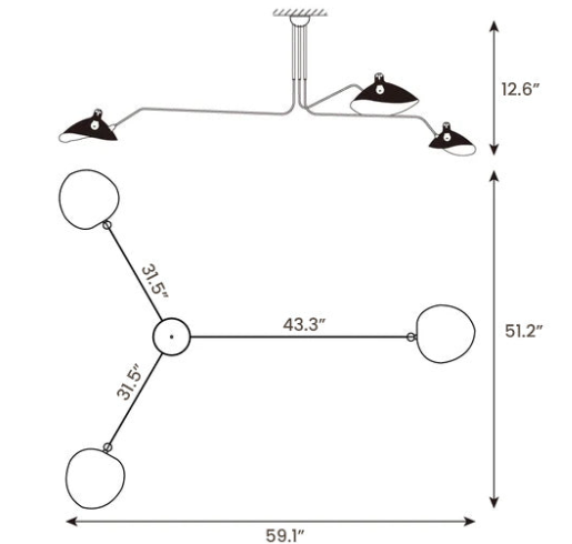 Multi Arm Ceiling Light Semi Flush Mount