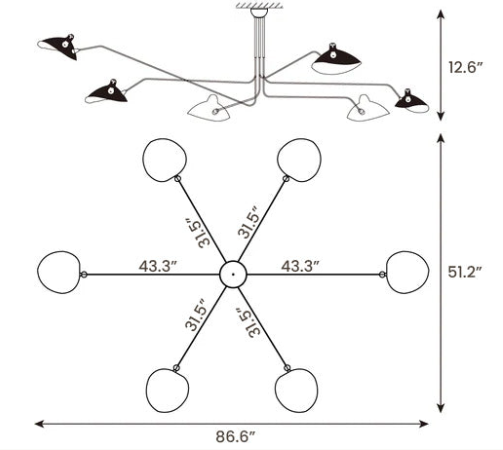 Multi Arm Ceiling Light Semi Flush Mount