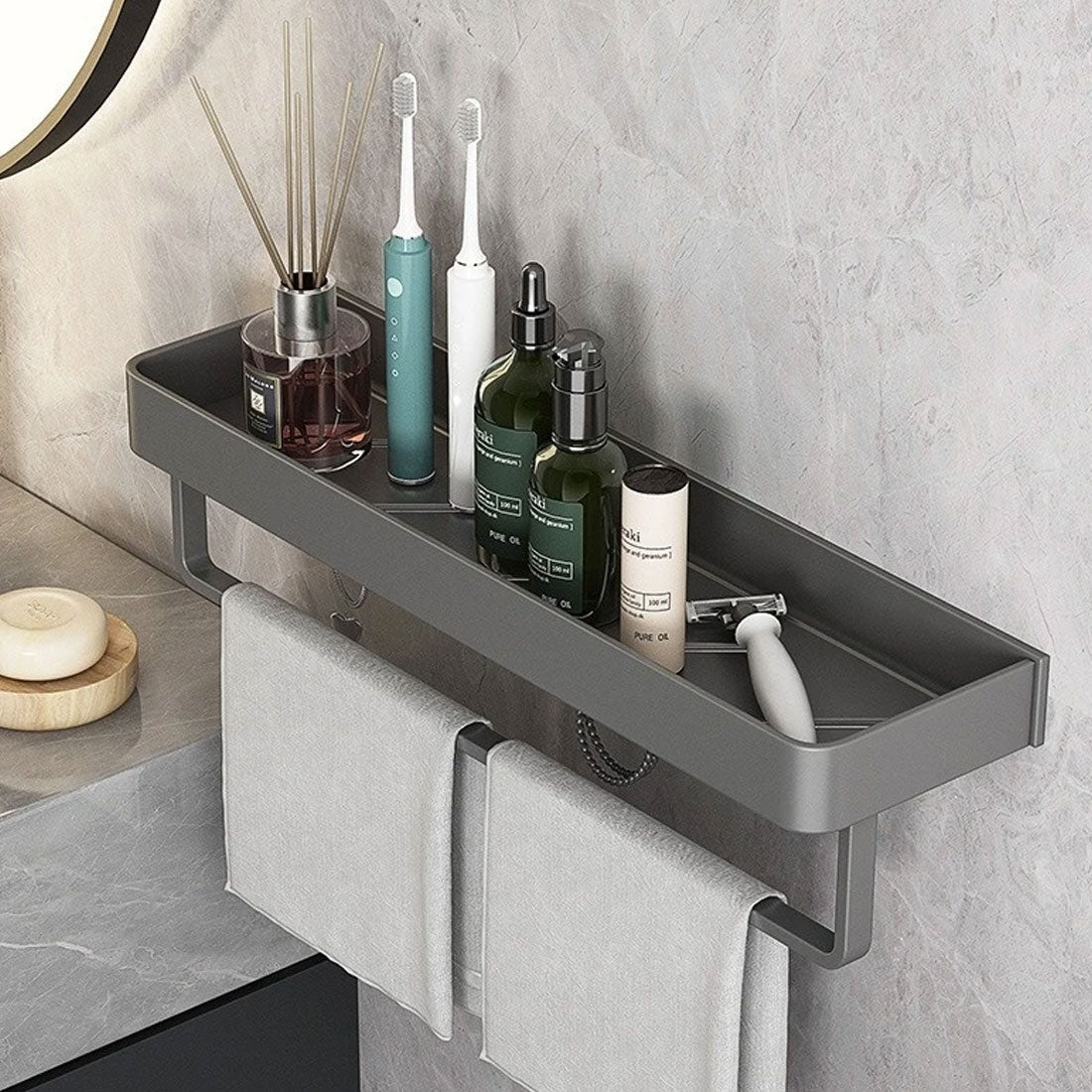Adhesive Shelves for Bathroom Wall, No Drilling Needed | 30, 40 or 50 cm, Also With a Towel Bar | Screw Hooks and Plugs Included