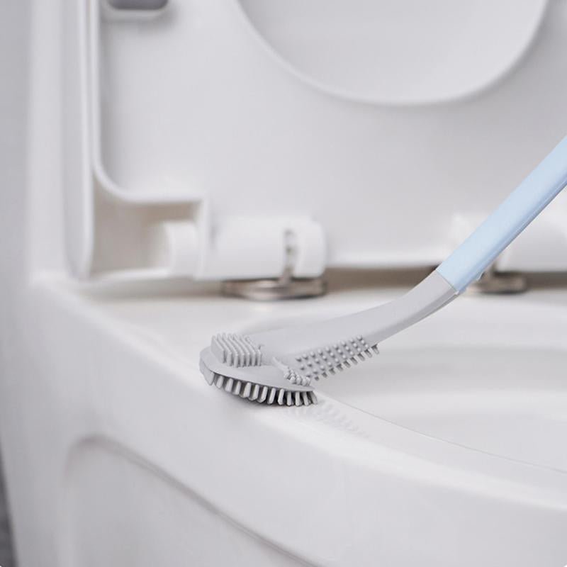 Toilet Brush with a Flat Triangular Head | Soft TPR Bristles That Rinse Clean and Do Not Tangle | With or Without a Wall Base
