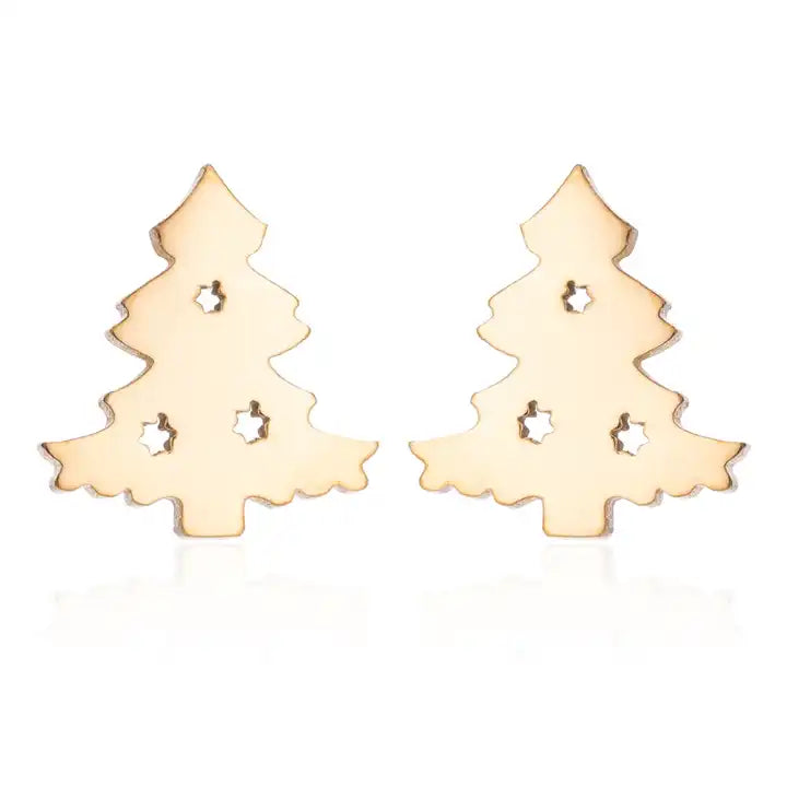 Christmas Earrings in 925 Silver with Tree and Reindeer Studs | Butterfly Backs and a 1 cm Face | 4 Finishes, 2 Sets