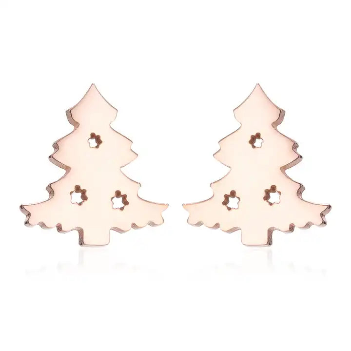 Christmas Earrings in 925 Silver with Tree and Reindeer Studs | Butterfly Backs and a 1 cm Face | 4 Finishes, 2 Sets