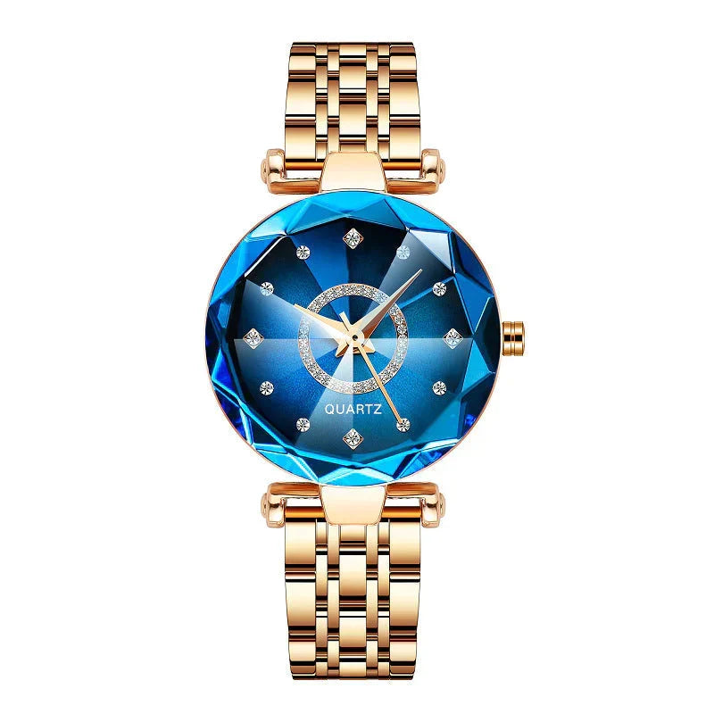 Quartz Wristwatch for Ladies with Starry Simulated Diamond Dial | Stainless Steel Case and Bracelet | 4 Colors