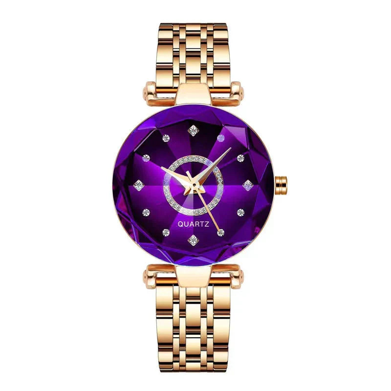 Quartz Wristwatch for Ladies with Starry Simulated Diamond Dial | Stainless Steel Case and Bracelet | 4 Colors