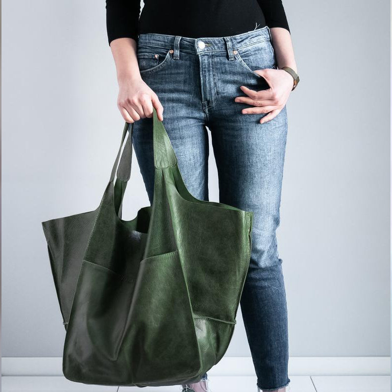 Oversized Leather Look Tote Bag in PU for Everyday Essentials | Roomy Slouchy Shoulder Carry | Five Colors