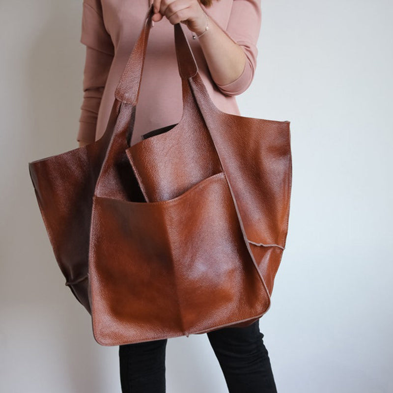 Oversized Faux Leather Tote Bag with 30 cm Handles | Roomy Shopper to Carry by Hand or Over the Shoulder | 5 Colors