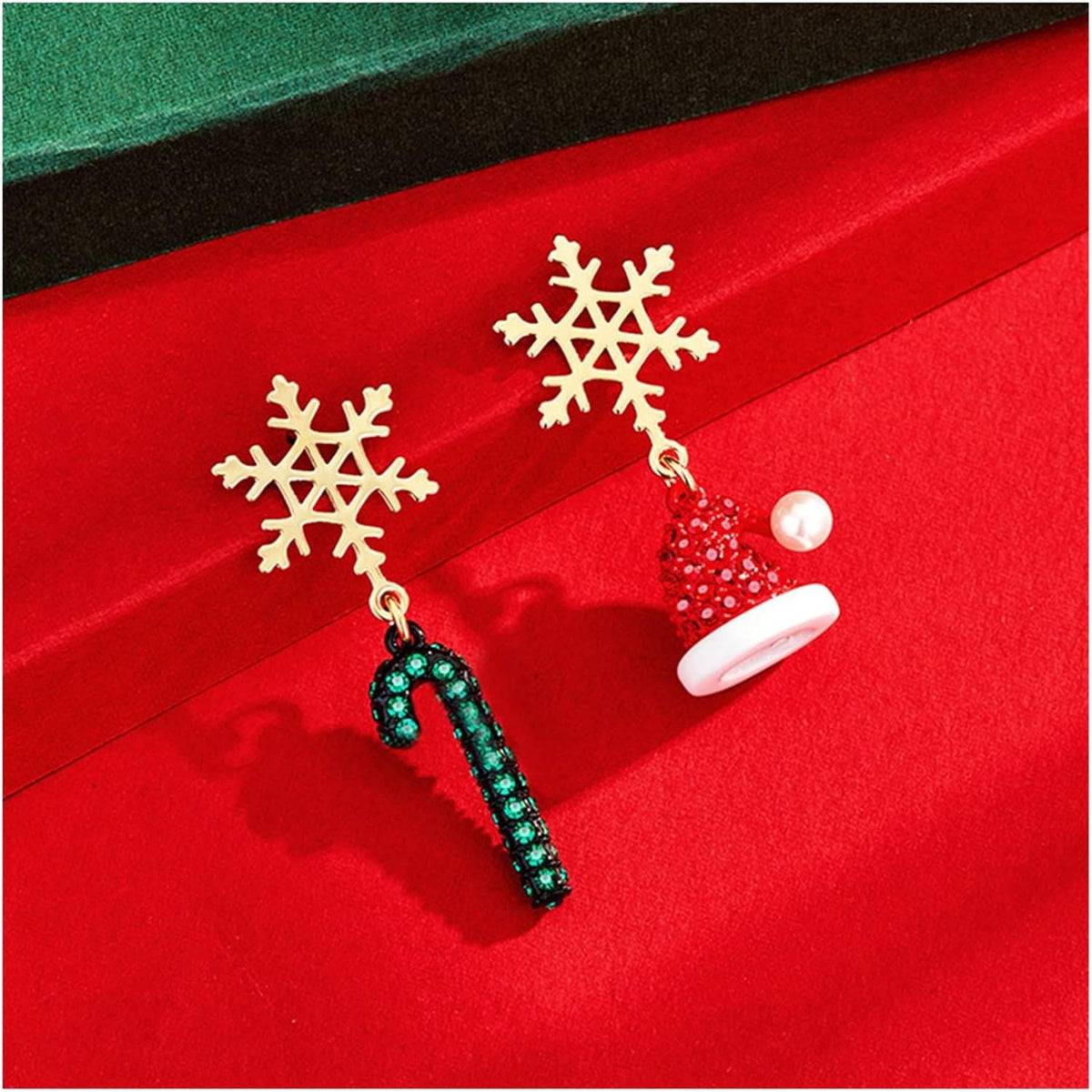 Christmas Earrings with Tree, Candy Cane or Sock Charms | Gold-Plated Festive Jewelry | Lightweight 2 cm Hook Drops