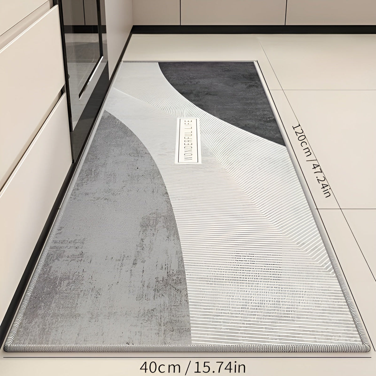 Absorbent Kitchen Floor Mat with Abstract Print | Cushioned Non-Slip Backing, Machine Washable | 3 Sizes | 2 Designs